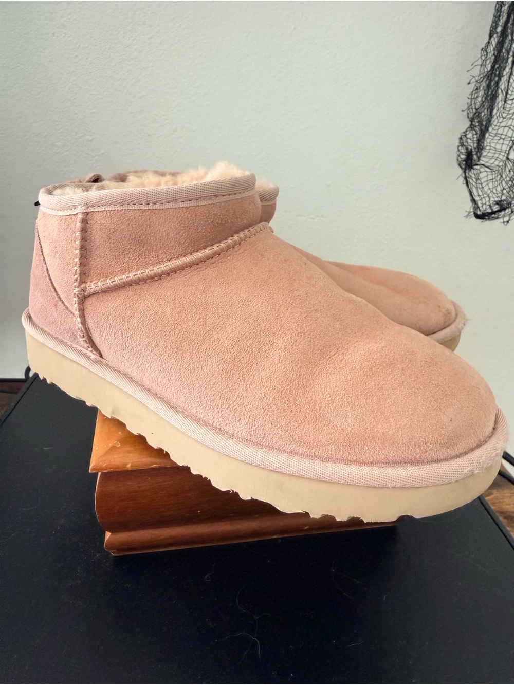 UGG Women Classic Ultra Mini Ankle Booties Rose Grey Pale Pink Color Size 6